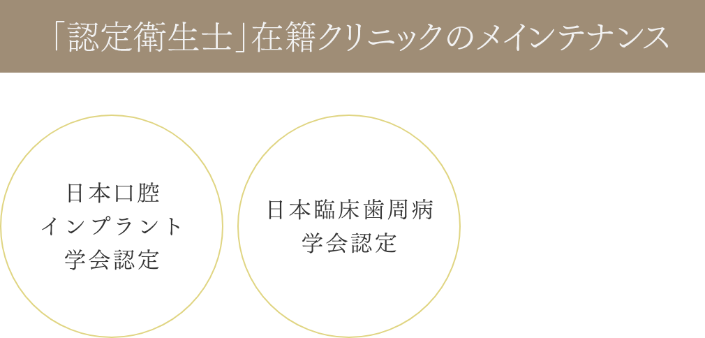 「認定歯科衛生士」在籍クリニックのメインテナンス 日本口腔インプラント学会認定、日本臨床歯周病学会認定